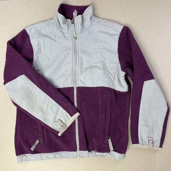 The North Face Denali Fleece Jacket Girls Medium Purple Gray Polartec Full Zip - Picture 1 of 16